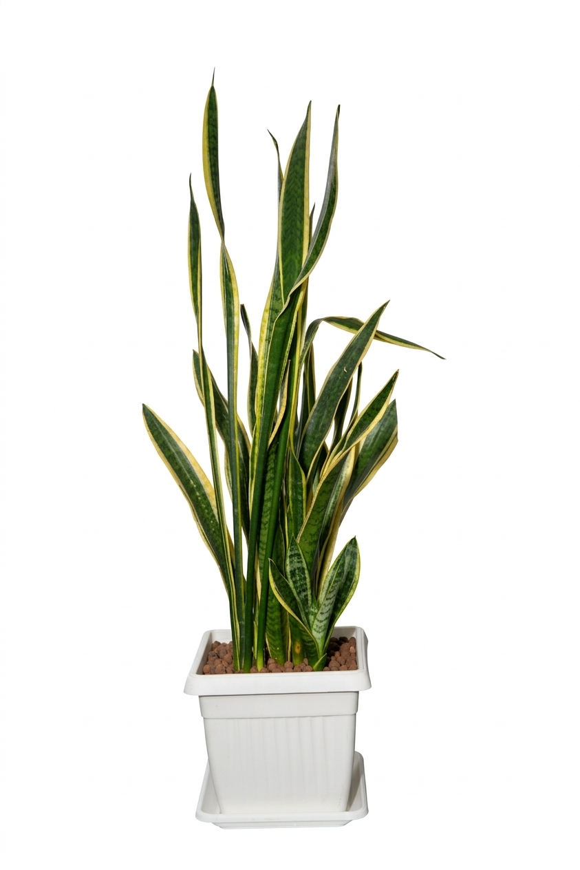 sansaviera with plastic pot white