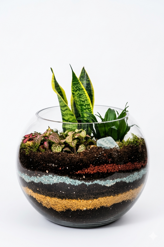 حوض زجاجي نباتي تيراريوم يحتوي نباتات داخلية